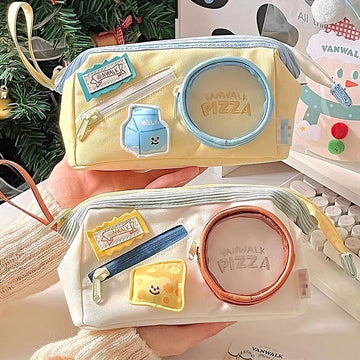 Cute Contrasting Color Stitching Pencil Case with High Appearance Value Ins Style Large Capacity Girls' Pain Bag Stationery Box Food Pencil Case for Children