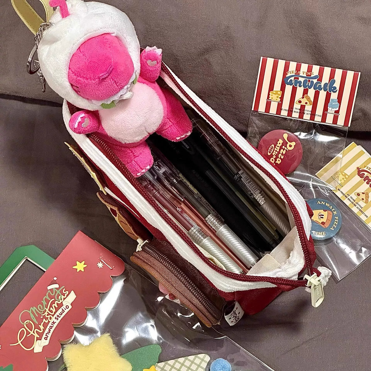 Cute Contrasting Color Stitching Pencil Case with High Appearance Value Ins Style Large Capacity Girls' Pain Bag Stationery Box Food Pencil Case for Children