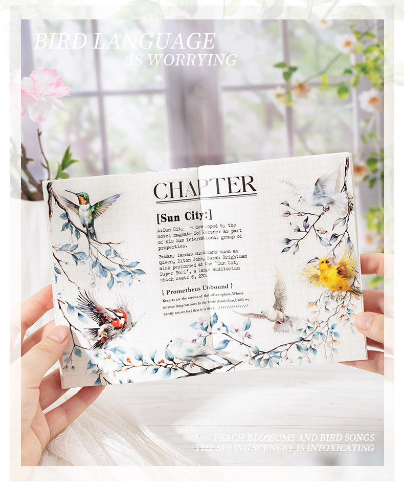 Flowers, Birds, Chirping Leaves, Pet Special-Shaped Sticker Pack, Landscaping Ins Style Bird Handbook Material, Mobile Phone Case Sticker