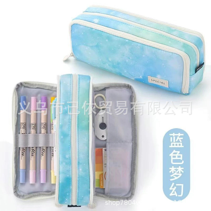 Oxford Cloth Pencil Case with Large Capacity and Multi-Layer Design, Stationery Box for Primary and Secondary School Students, High Aesthetic Value, Simple and Waterproof, Direct from the Source Factory