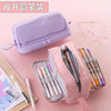 Han Feng Japanese Style New Large Capacity Pencil Case Double Layer Solid Color Multifunctional Pencil Case for Men and Women Middle School Students Pencil Bag
