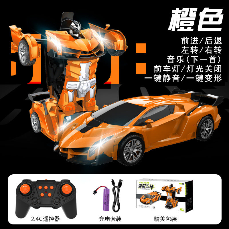 Cross-Border Rc One-Click Deformation Car Electric Robot Model Boy King Kong Kidsren's Toy Rechargeable Remote Control Car