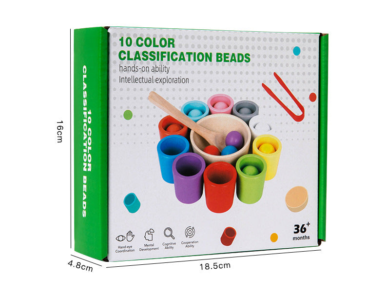 CPC Wooden Montessori Early Childhood Education Ball Ten Color Color Classification Cup Children Matching Game 10 Color Beaded Educational Toys