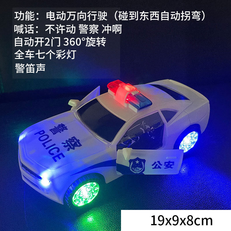 Children's Electric Universal Police Toy Car Model 360-Degree Rotating Light Music Automatic Driving Door Police Car
