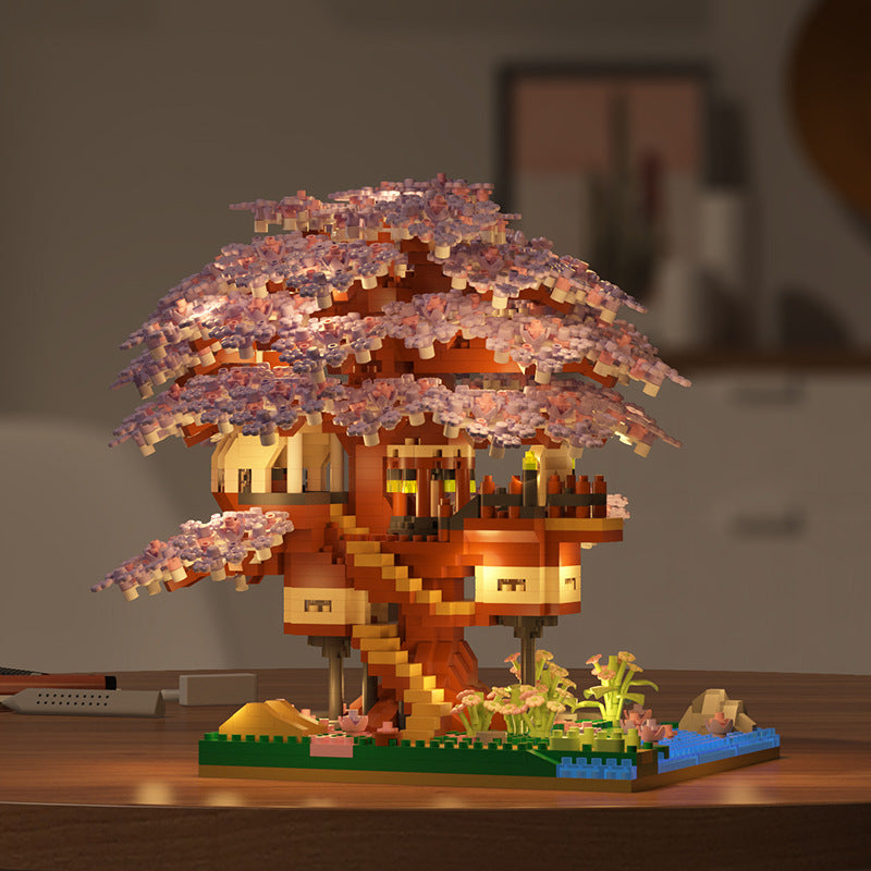 Wow, custom cherry tree building blocks assembled children's toys boys and girls Valentine's Day gift Jihui M2109