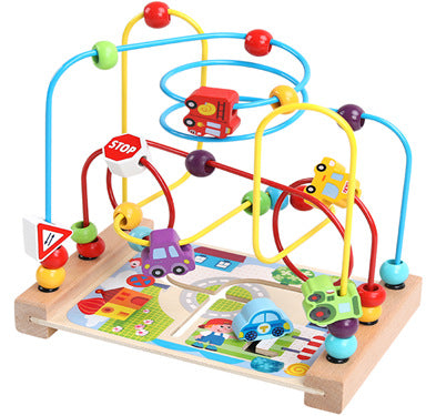 Children's Wooden Multi-Functional Threading Large Bead Color Recognition Early Education Building Blocks Matching Parent-Child Interactive Educational Toys