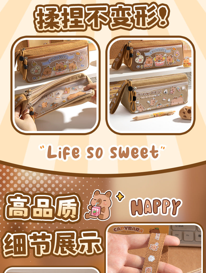 Holiday Kapibara Transparent Pencil Case Large Capacity Stationery Box Student Cartoon Pencil Case New Stationery Bag