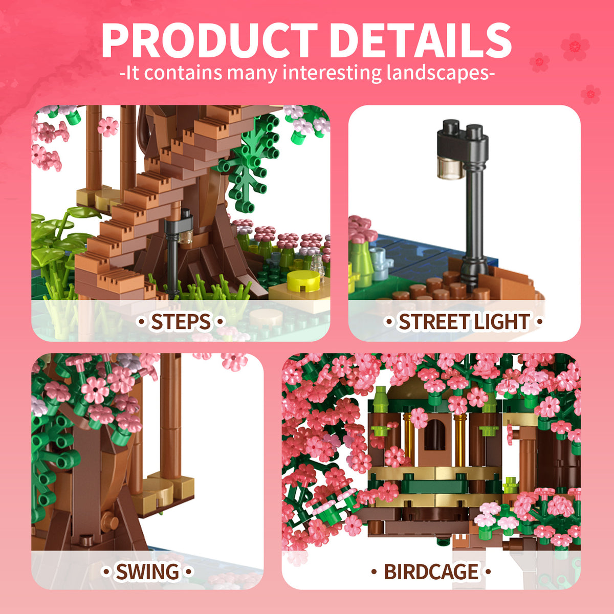 Cross-border TEMU Compatible Lego Sakura Tree House Rainbow Tree Blocks Children's Educational Assembled Toys for Girls Gift