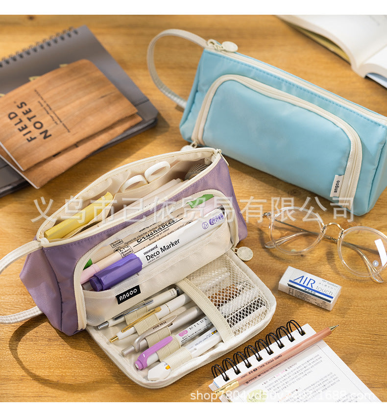 Triangular Pencil Case with Large Capacity and Multi-Functional Features, Korean-Style Ins-Style Stationery Box for Middle and High School Students, Direct from the Manufacturer