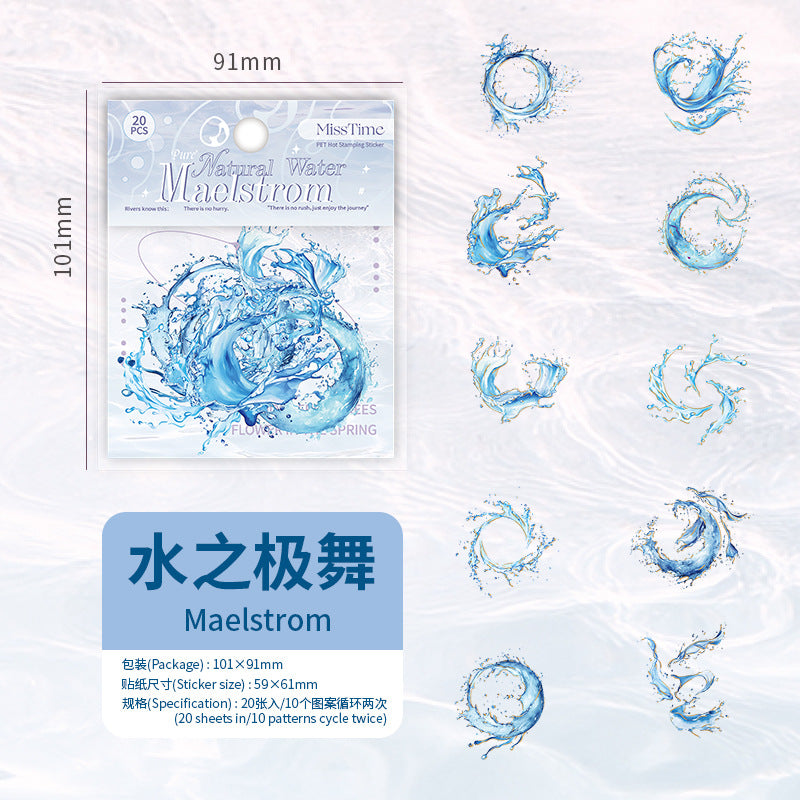 Light-Picking Bronzing Wave Handbook Stickers Natural Water Series Pet Material DIY Decorative Collage Stickers Cross-Border