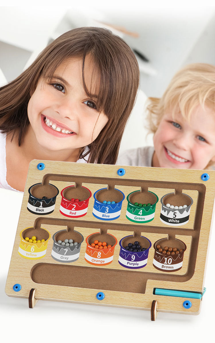 Wooden Children's Magnetic Counting Operation Color Classification Magnetic Pen Bead Shift Game Educational Early Education Maze Toy