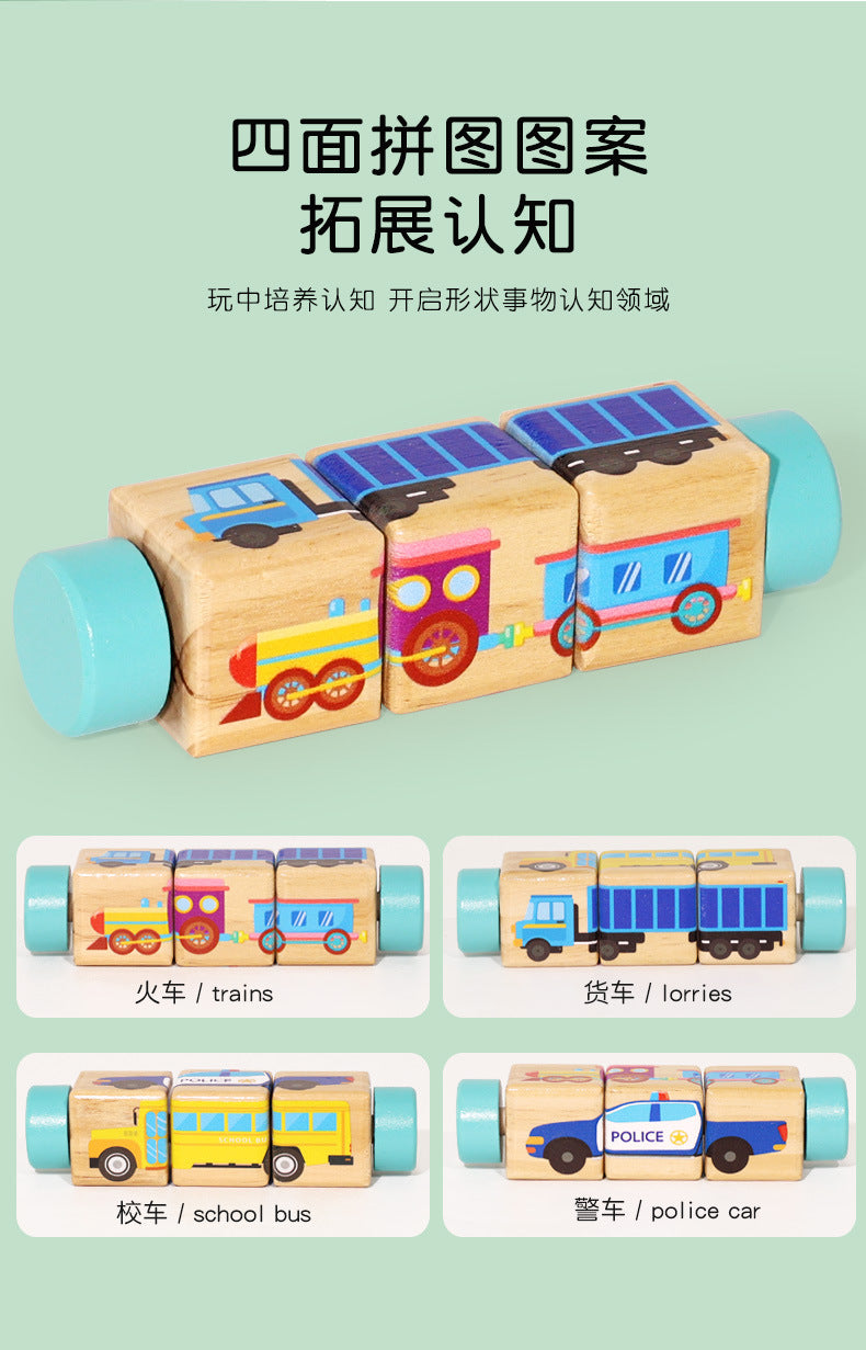 Cecpc Kidsren's Early Education Rotating Building Block Puzzle Baby Animal and Fruit Cognition Wooden Educational Toys for 1-2-3 Years Old