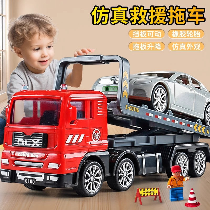 Delixin Kidsren's Rescue Trailer Artificial Flatbed Transporter Car Baby Educational Model Boy Toy Car