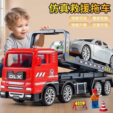 Delixin Kidsren's Rescue Trailer Artificial Flatbed Transporter Car Baby Educational Model Boy Toy Car