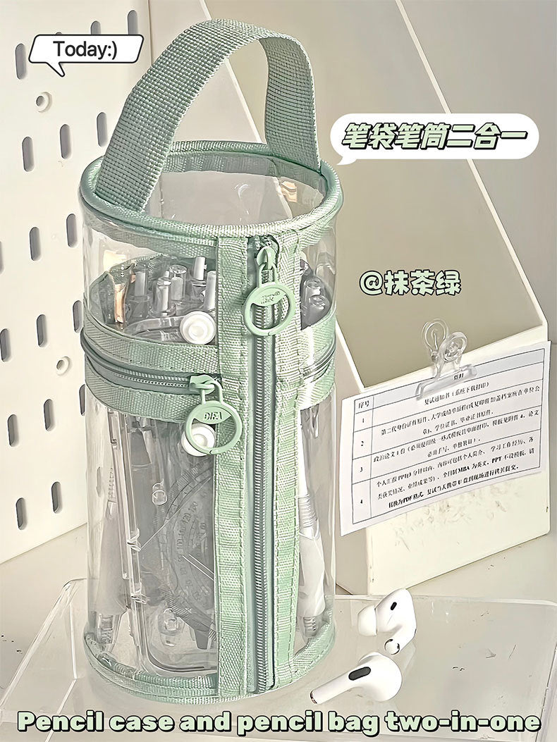 Ins Pen Holder Type Pencil Bag Large Capacity Storage Cylindrical Pen Holder Student High-Looking Transparent Waterproof Thickeneded Stationery Bag