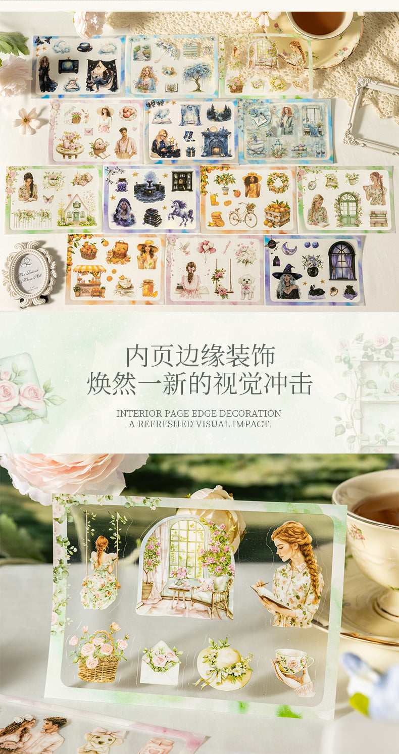 Manor Tour Landscaping Die-Cut Pet Sticker Book Retro Manor Orange Character Handbook Decoration Material Sticker