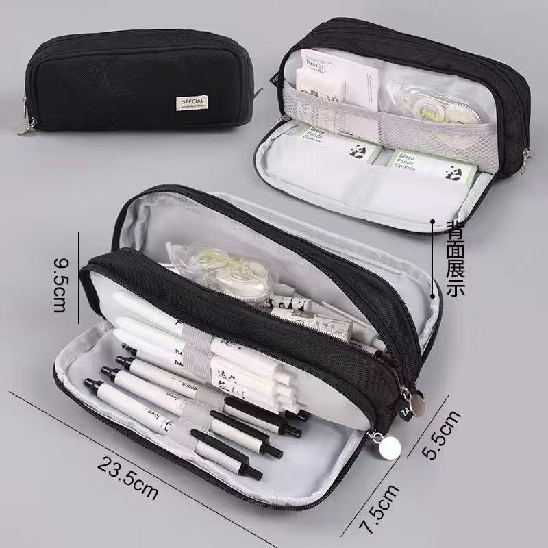 Cross-Border Color-Blocked Retractable Pencil Case, Large-Capacity Stationery Bag, Multifunctional Double-Zipper for Students, Simple and Convertible into Canvas