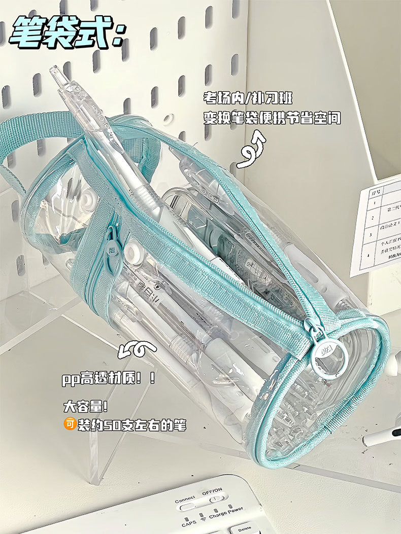Ins Pen Holder Type Pencil Bag Large Capacity Storage Cylindrical Pen Holder Student High-Looking Transparent Waterproof Thickeneded Stationery Bag