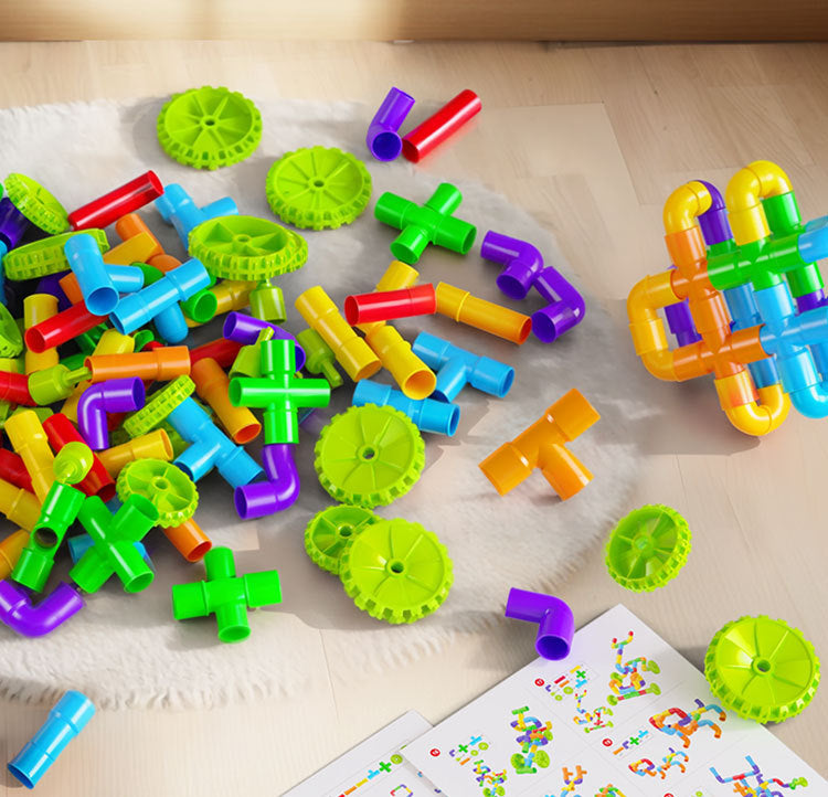Creative children's plastic puzzle DIY assembled pipe building blocks large particles water pipe toys kindergarten early education cross-border