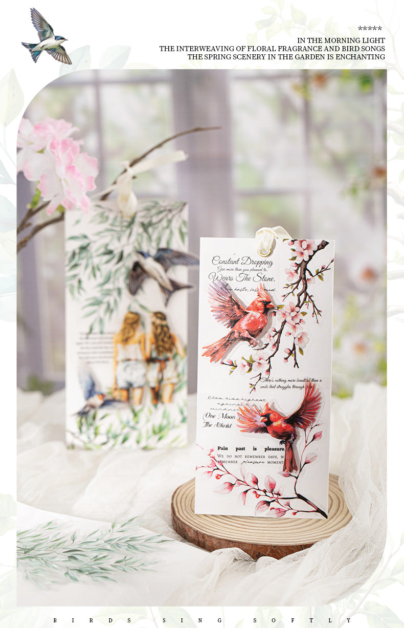 Flowers, Birds, Chirping Leaves, Pet Special-Shaped Sticker Pack, Landscaping Ins Style Bird Handbook Material, Mobile Phone Case Sticker