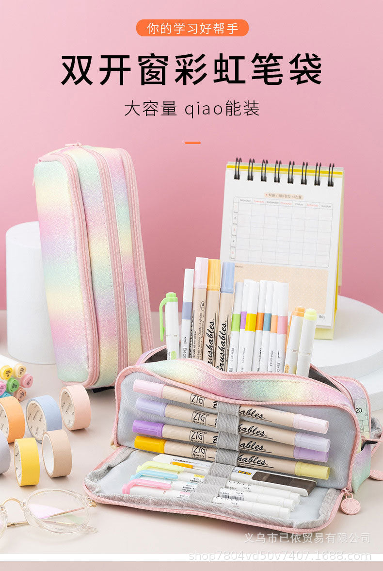 Oxford Cloth Double-Open Pencil Case, Large Capacity Stationery Box, Thickened, Wear-Resistant, Waterproof Pencil Bag for Students, Suitable for Middle and High School Students