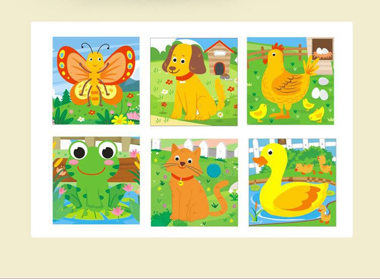 New 3D Stereo Six-Sided Painting 12-Piece Wooden Puzzle Building Blocks 3-6-7-Year-Old Kidsren's Kindergarten Educational Toys