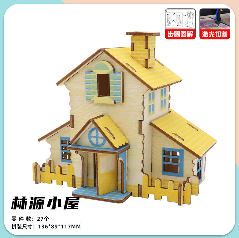 Wooden Reasons Children's Girls Assembled Handmade Ornaments diy Assembled Cabin Model Building Blocks Head Small House Puzzle