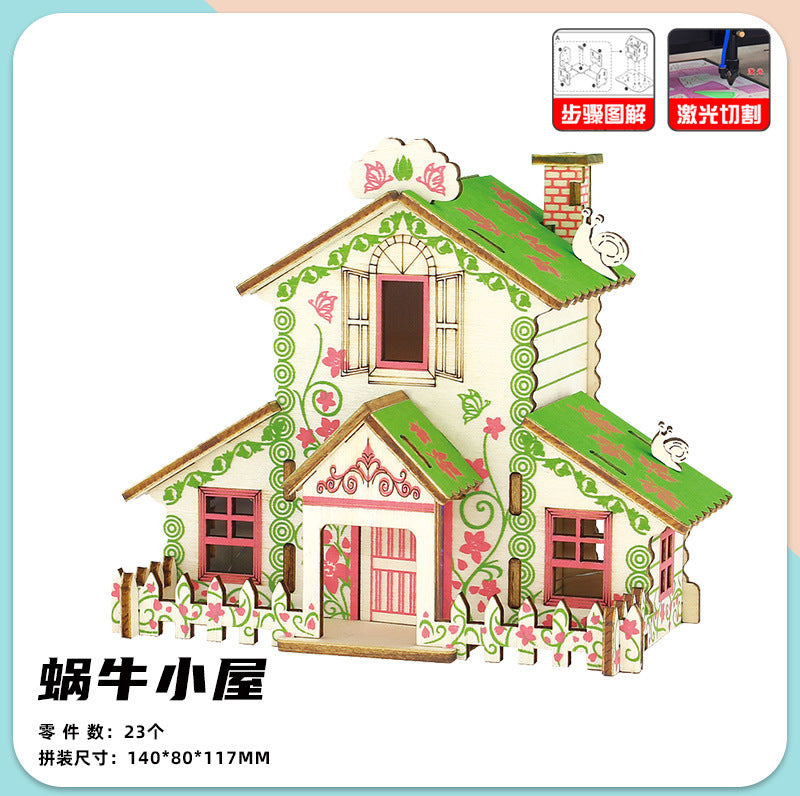 Wooden Reasons Children's Girls Assembled Handmade Ornaments diy Assembled Cabin Model Building Blocks Head Small House Puzzle