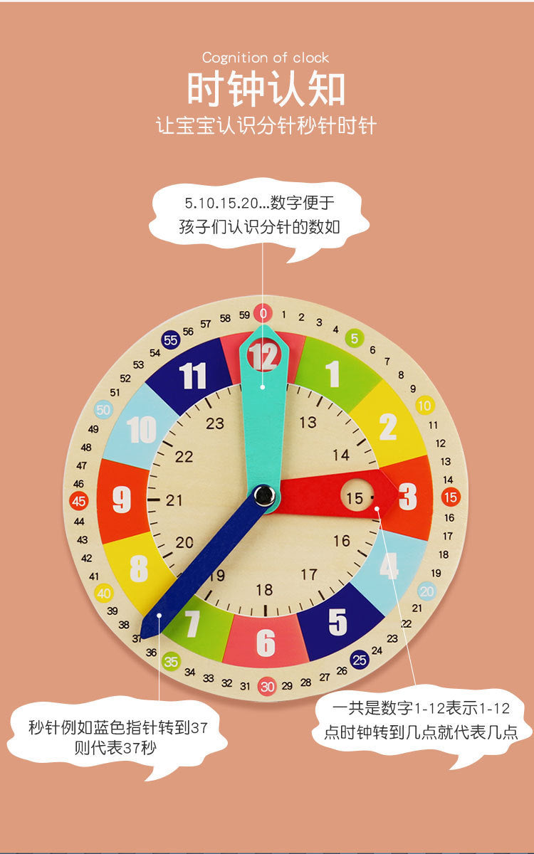 Specialized Clock Teaching Aids for Elementary School: Clock Models for First and Second Graders, Alarm Clock Face, Children's Learning Time Toys