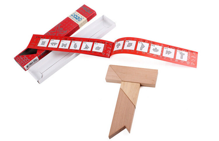 Beech Wood Long T-Shaped Puzzle Tangram Educational Toy Teaching Aids for Adults, Primary School Students and Kidsren's Intellectual Puzzles