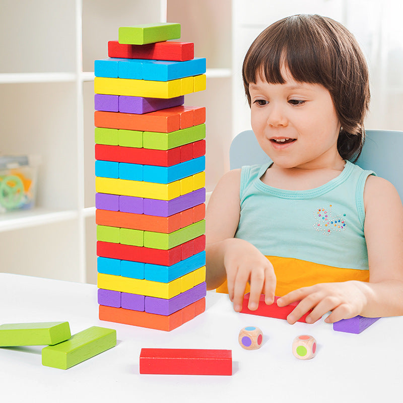 Children's Puzzle Stack Balanced Stack High Draw Building Blocks Layer by Layer Stack Wooden Strip Draw Wood Table Game Toys