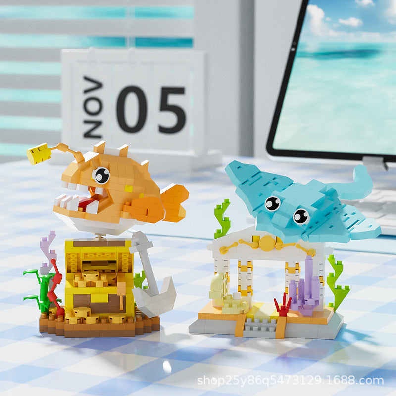 Children's Day Gift Compatible Lego Marine Animals Shark Clownfish Cartoon Doll Assembled Building Blocks Toy