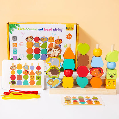 Wooden Children's Educational Toys Five Sets of Column Color Classification Enlightenment Children's Shape Matching Perception Building Block Toys