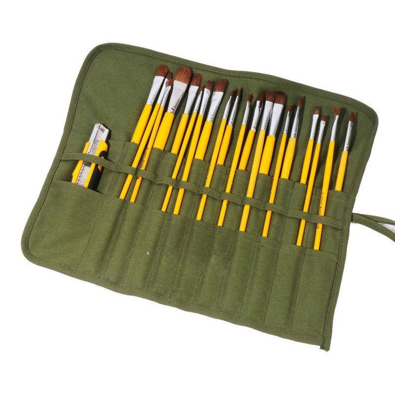 Canvas Oil Painting Pen Bag Roller Curtain Gouache Simple Solid Color Foldable Pencil Bag Art Storage Bag