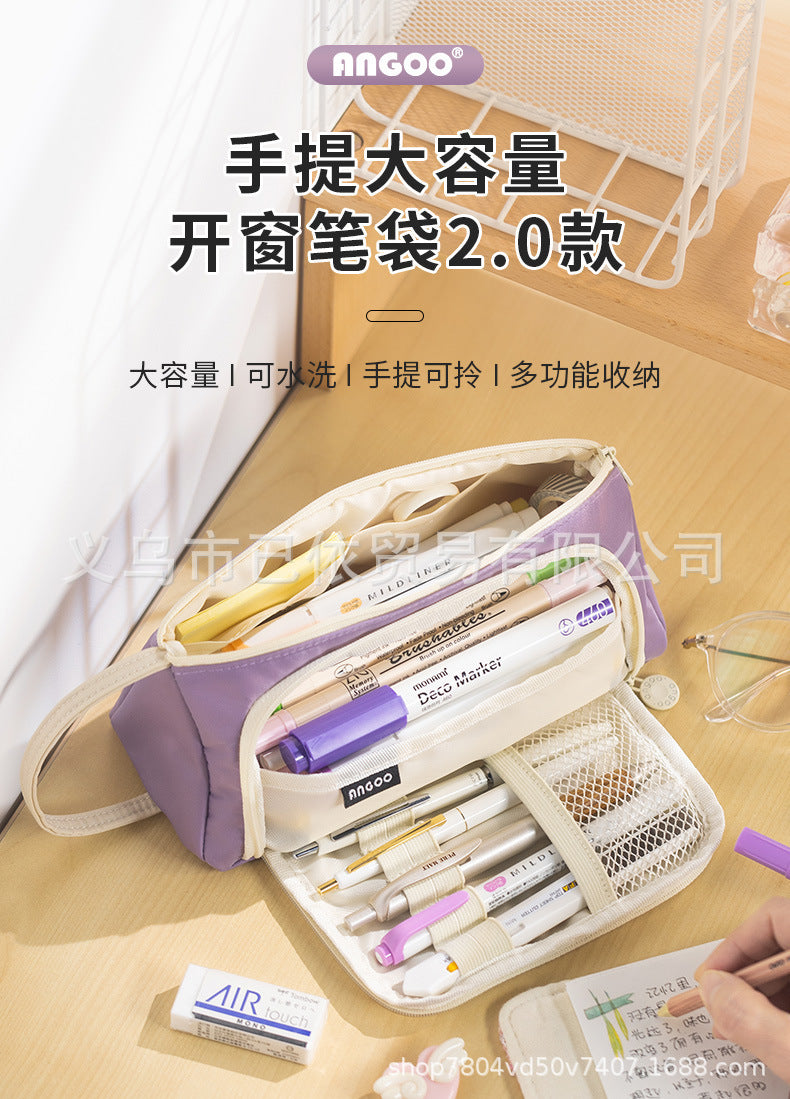 Triangular Pencil Case with Large Capacity and Multi-Functional Features, Korean-Style Ins-Style Stationery Box for Middle and High School Students, Direct from the Manufacturer