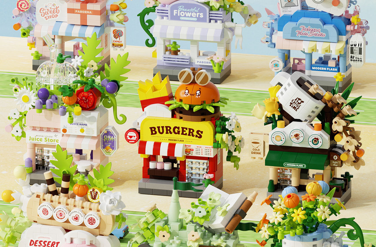 Compatible with Lego City Architecture Street View Hamburg Coffee Flower Shop Small Shop Building Blocks Children's Educational Toys Gifts