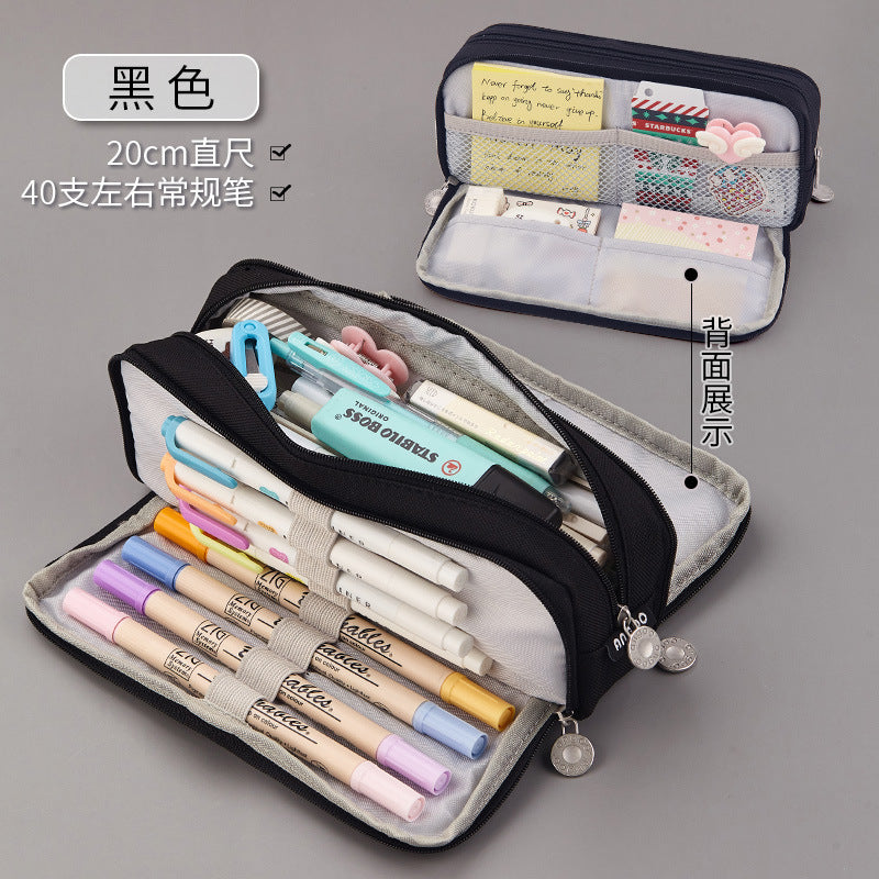 Oxford Cloth Pencil Case with Large Capacity and Multi-Layer Design, Stationery Box for Primary and Secondary School Students, High Aesthetic Value, Simple and Waterproof, Direct from the Source Factory