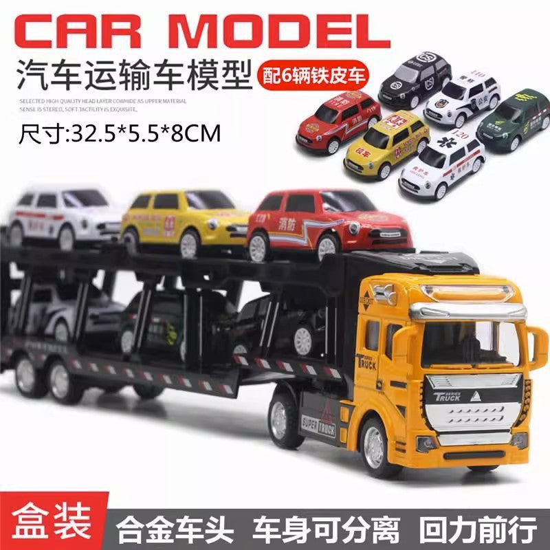 English packaging cross-border children alloy car vehicle trailer fire truck tank excavator pull back toy car
