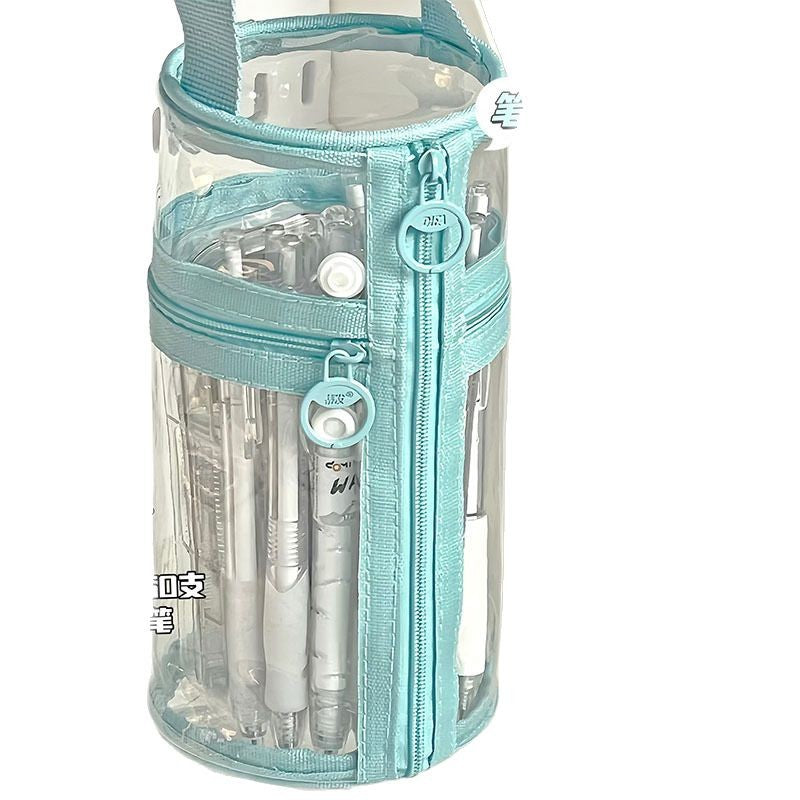 Ins Pen Holder Type Pencil Bag Large Capacity Storage Cylindrical Pen Holder Student High-Looking Transparent Waterproof Thickeneded Stationery Bag