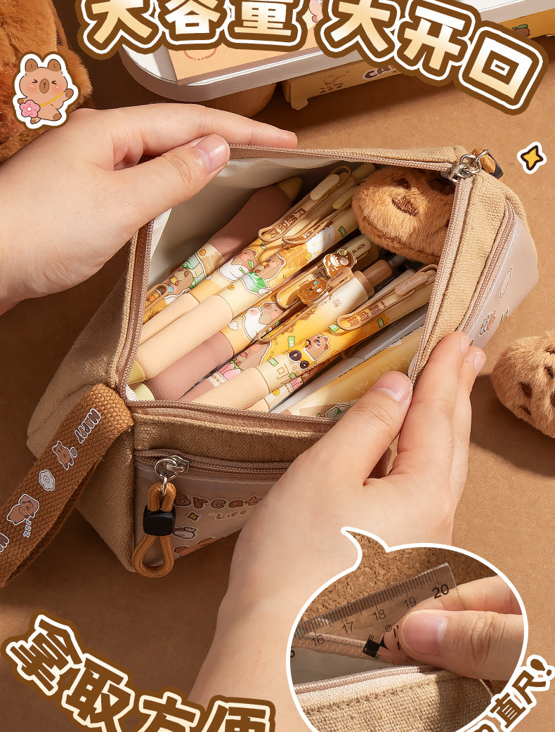 Holiday Kapibara Transparent Pencil Case Large Capacity Stationery Box Student Cartoon Pencil Case New Stationery Bag