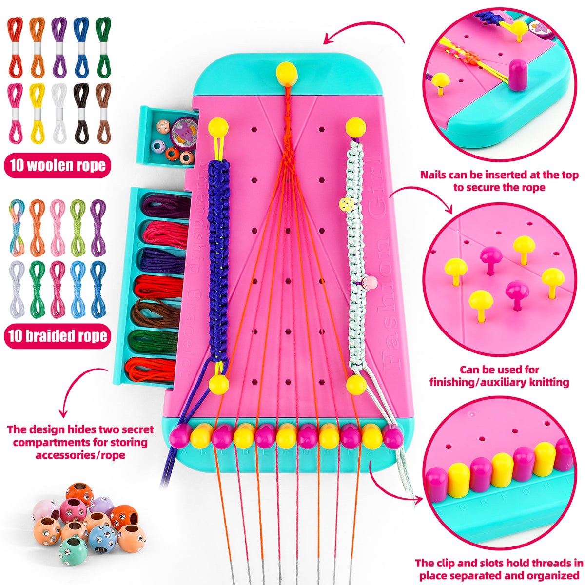 Amazon 2-in-1 Friendship Bracelet Knitting Toy, DIY Bracelet Making Set Beading Tools Creative