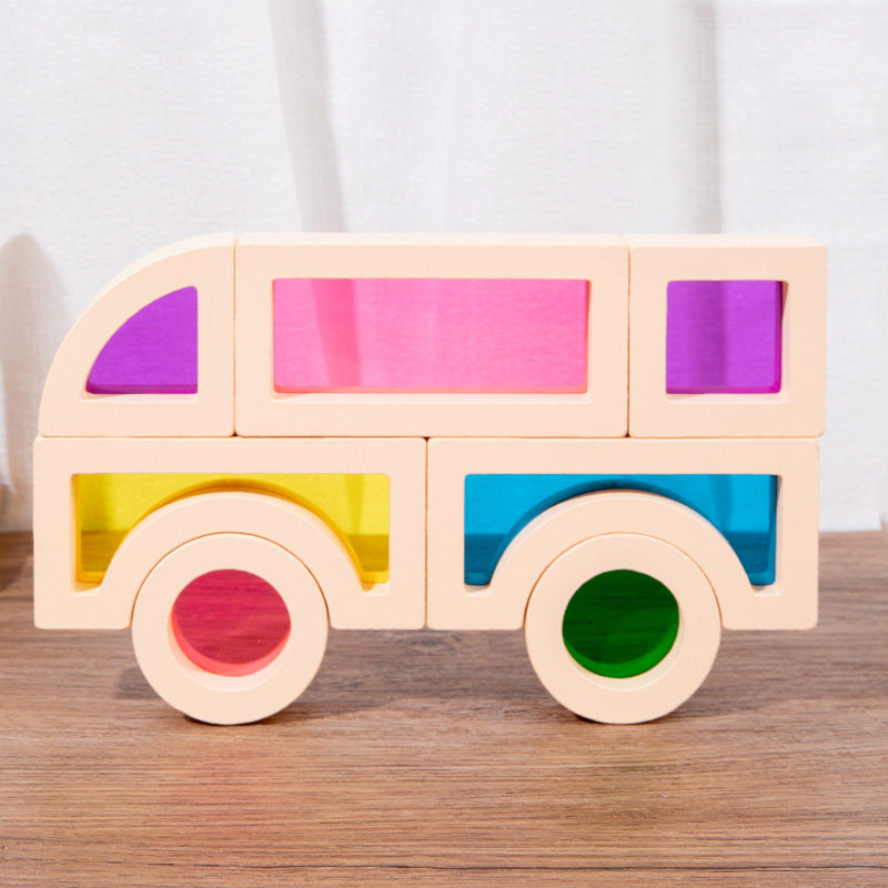 Children's 2025 New Toys Kindergarten Acrylic Building Blocks Wooden Rainbow Kaleidoscope Montessori Building Blocks Small Gifts
