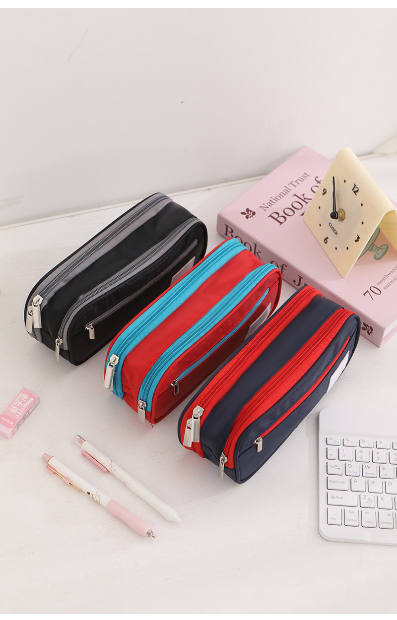 Large-Capacity Stationery Box, Double-Layer Multi-Functional Student Simple Pencil Case, Japanese and Korean Version, Portable Pencil Case for Primary and Secondary School Students