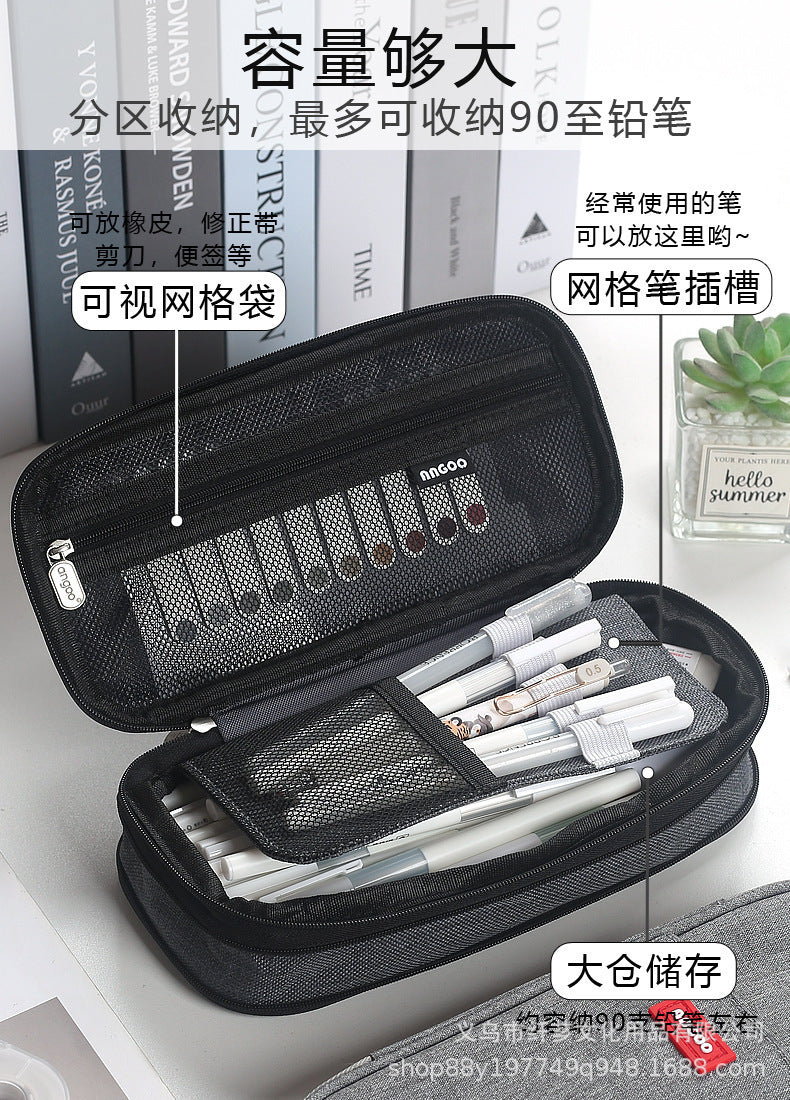 Cross-Border Color-Blocked Retractable Pencil Case, Large-Capacity Stationery Bag, Multifunctional Double-Zipper for Students, Simple and Convertible into Canvas
