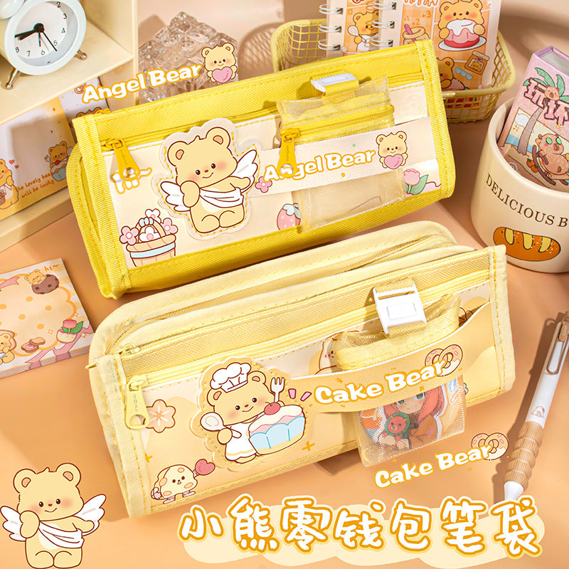2026 New Pencil Case, Bear Coin Purse Pencil Case, Large Capacity Layered Pencil Box, Stationery Bag, Cute Student Style