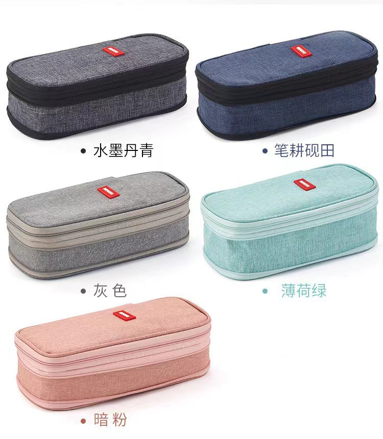 in stock Multi-layer Canvas Retractable Pencil Case Korean Simple High School Student Macaron Color-block Variable Large Capacity Pencil Case
