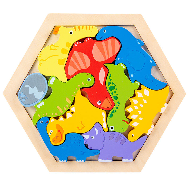Cross-Border Children's Wooden Three-Dimensional Hexagonal Puzzle Animal Transportation Puzzle Building Blocks Early Education Educational Toys