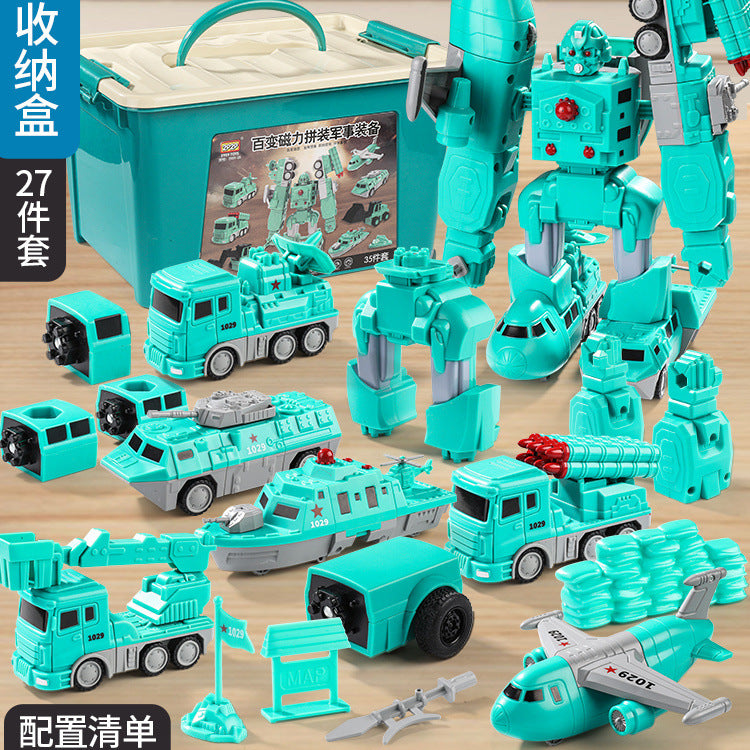 Magnetic Deformation Stitching Robot Toy Children's Baby Birthday Boy Building Blocks Assembled Engineering Vehicle
