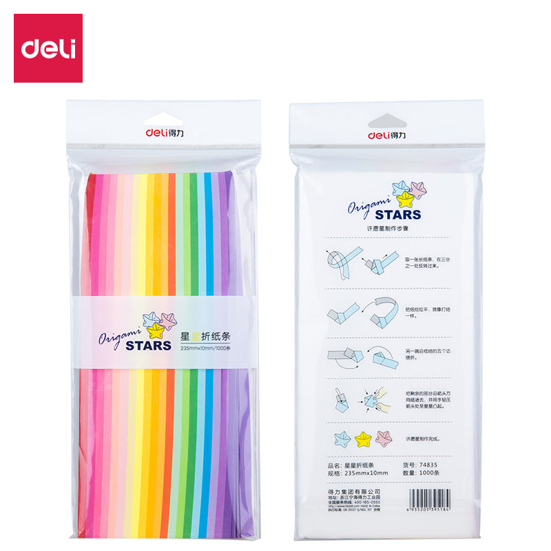 Deli 74834 Star Origami -500 10-color Star Origami Handmade Color Paper Lucky Star Wishing Star Strip