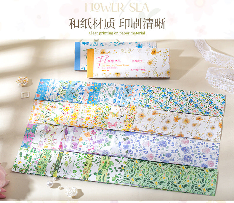 Dream Flower Floral Washi Sticker Book Plant Floral Handbook with Background Decoration Basic Stickers